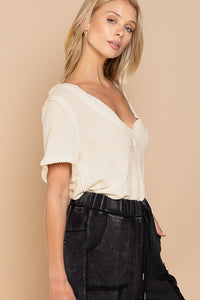 Half Sleeve V-neck Waffle Knit Top ~ONLINE ONLY STYLE