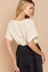 Half Sleeve V-neck Waffle Knit Top ~ONLINE ONLY STYLE