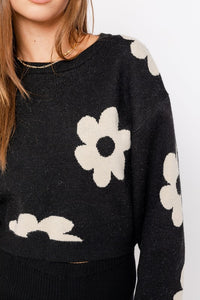 Long Sleeve Crop Sweater with Daisy Pattern~ONLINE ONLY STYLE