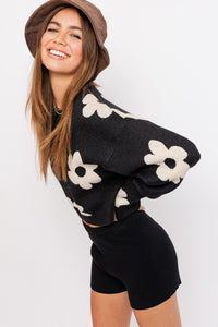 Long Sleeve Crop Sweater with Daisy Pattern~ONLINE ONLY STYLE