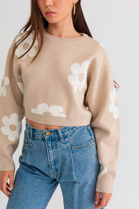 Long Sleeve Crop Sweater with Daisy Pattern~ONLINE ONLY STYLE