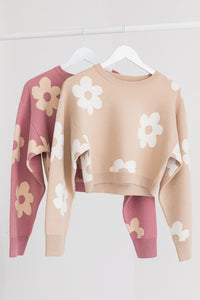 Long Sleeve Crop Sweater with Daisy Pattern~ONLINE ONLY STYLE