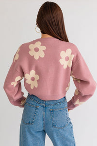 Long Sleeve Crop Sweater with Daisy Pattern~ONLINE ONLY STYLE