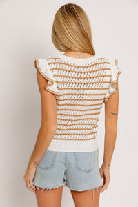 Round Neck Ruffle Sleeve Stripe Knit Top ~ Pre-Order- ONLINE ONLY STYLE