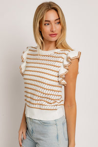 Round Neck Ruffle Sleeve Stripe Knit Top ~ Pre-Order- ONLINE ONLY STYLE