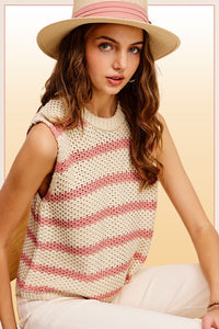 Chunky Stripe Sleeveless Sweater Top ~ONLINE ONLY STYLE