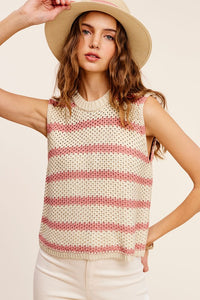 Chunky Stripe Sleeveless Sweater Top ~ONLINE ONLY STYLE