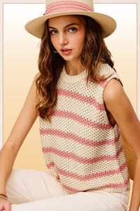 Chunky Stripe Sleeveless Sweater Top ~ONLINE ONLY STYLE