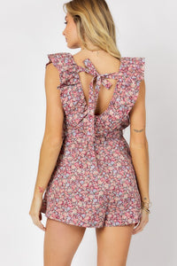 Printed Button Down V-Neck Mini Romper ~ONLINE ONLY STYLE