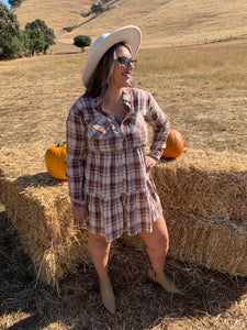 Country Pumpkin Plaid Mini Dress