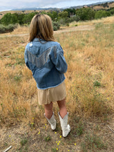 Load image into Gallery viewer, Boot Scootin&#39; Bling Fringe Denim Jacket