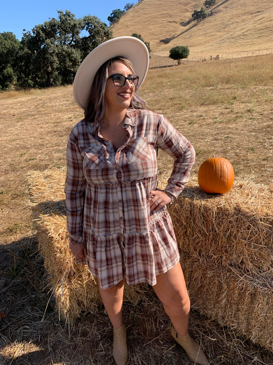 Country Pumpkin Plaid Mini Dress