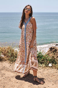 Floral Border Printed V-Neck Sleeveless Maxi Dress ~ONLINE ONLY STYLE