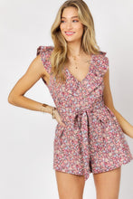 Load image into Gallery viewer, Printed Button Down V-Neck Mini Romper ~ONLINE ONLY STYLE