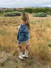 Load image into Gallery viewer, Boot Scootin&#39; Bling Fringe Denim Jacket