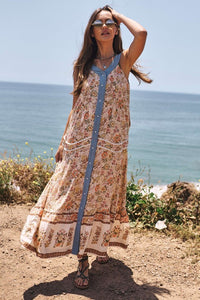 Floral Border Printed V-Neck Sleeveless Maxi Dress ~ONLINE ONLY STYLE