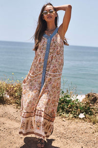 Floral Border Printed V-Neck Sleeveless Maxi Dress ~ONLINE ONLY STYLE