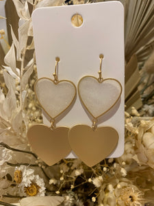 Double Heart Glitter/Metal Drop Earring